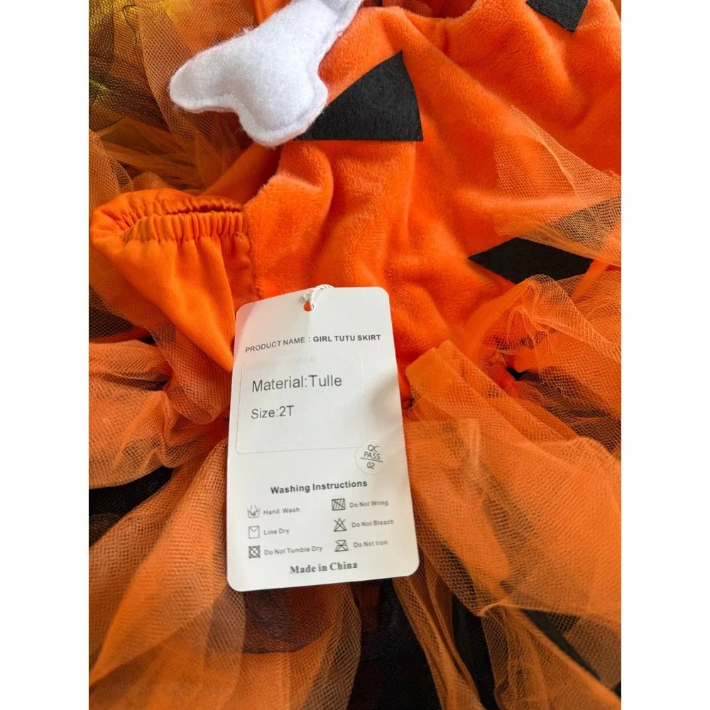 Girls Pumpkin Halloween Costume Skirt Orange Black Tulle 2T New Tutu World
